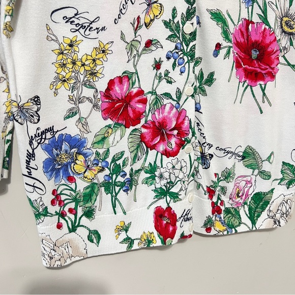 Talbots Petites Cardigan Sweater White Floral Button Down Medium Modern Preppy - Picture 7 of 12